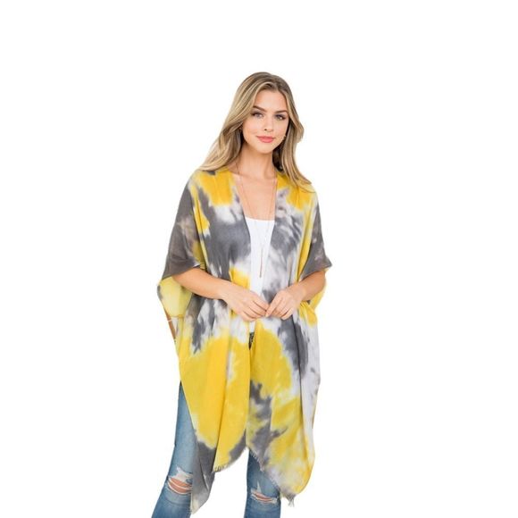 TIE DYE TWO TONE OPEN FRONT KIMONO - ONE SIZE - Picture 2 of 9